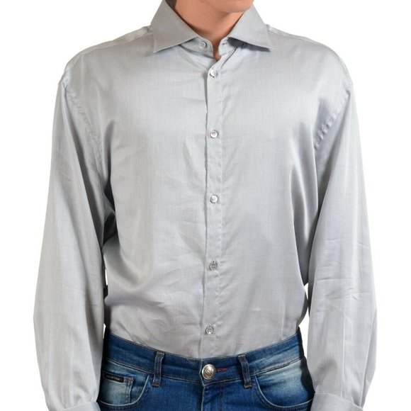 Versace Men's Gray Long Sleeve Dress Shirt